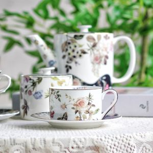 European Style Rose Ceramic Coffee & Tea Set