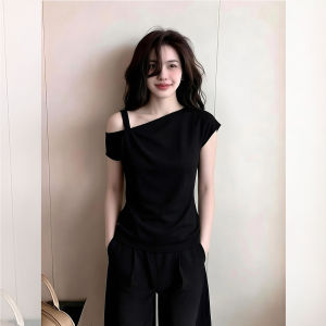 XIAMENGSHI | Áo Nữ Đẹp Phong Cách Ôm Body Thiết Kế Không Đối Xứng Màu Đen