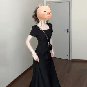 XIATIANWEIYU | Early Autumn French Hepburn Style Black Square Collar Dress Womens Summer High-End Sensation Super Beautiful Long Dress