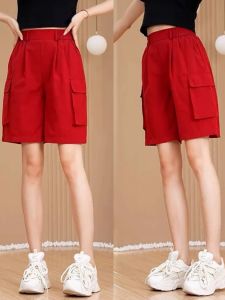 Ice Silk Sports Shorts Womens Summer Thin Casual Wide Leg Workwear Five-Quarter Thermal Pants High Waist Five-Pocket Design