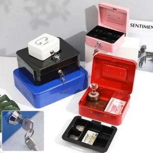 Cash box with lock and key Money organizers Suitable for Supermarket with Key Lock Cash Savings Box ( MULTICOLOR) Metal Cash box Drawer Cashier Safety box Lock Big Size Secure you Money with key