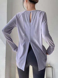 เสื้อยืดคอกลมแขนยาวทรงหลวมสำหรับผู้หญิง ชุดออกกำลังกายโยคะ วิ่ง ฟิตเนส ฤดูใบไม้ร่วง ฤดูหนาว เสื้อผ้ากีฬาสำหรับผู้หญิง