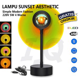 (GRATIS ONGKIR) Lampu Sunset Aesthetic LED Tidur Proyektor Fill Night Lamp Plus Tripod 4 in 1 Efek Matahari Terbenam Warna Pelangi Viral