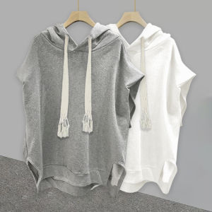 Casual Sport Pure Color Hoodie Sleeveless T-Shirt Men Summer Trendy Loose Large Size Versatile Handsome Shoulder Vest