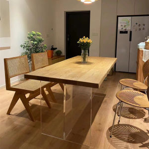 Nordic Style Acrylic Floating Rectangle Wooden Dining Table Pure Solid Wood Japanese Style Home Furniture Small Apartment