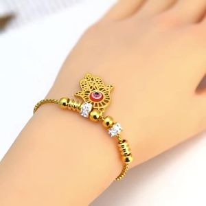 18K Gold Stainless Steel Devils Eye Bracelet Womens Versatile Titanium Steel Hollow Hand of Fatima Bracelet