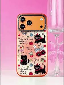 Warm Orange Gradient Cat Pattern Magnetic Shockproof Phone Case