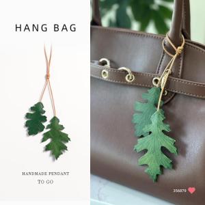 Handmade Pure Leather Oak Leaf Car Keychain Mirror Hanging Ornament Creative  Design Original Work Handbag Accessory