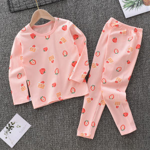 Baby Boys and Girls Childrens Long Johns Top & Bottom Set Autumn and Winter Suit Thermal Underwear Lycra Cotton Bottoming Homewear Pajamas