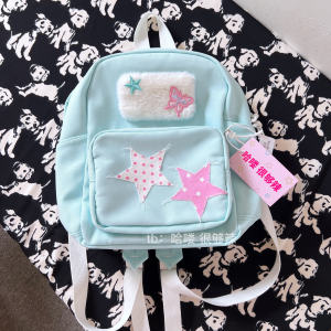 กระเป๋าเป้สะพายหลังผ้าใบลายมีดสีเขียวมะนาวขนาดเล็กสำหรับผู้หญิง กระเป๋าเป้สะพายหลังแบบลำลอง สไตล์เกาหลี ปิดด้วยซิป