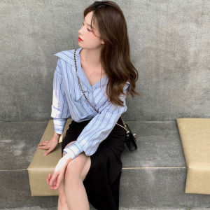 เสื้อเชิ้ตผ้าชีฟองสไตล์ฝรั่งเศสสำหรับผู้หญิง ดีไซน์เก๋ไก๋ แขนยาว ทรงหลวม แขนยาว ทรงสั้น เสื้อผ้าทำงานสไตล์เกาหลี