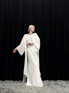 ROUR เสื้อคาร์ดิแกนคลุมคอสีขาวสไตล์โบราณ ชุดฮันฟูการแสดงสำหรับผู้หญิง ผ้าคลุมไหล่สไตล์ชาติพันธุ์ที่ปรับปรุงใหม่