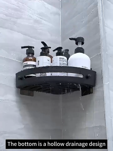 Bathroom Corner Shelf Rack Wall Mounted Punch-free Triangle Storage Rack With Hooks Shower Organizer