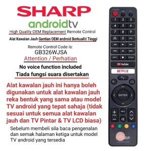 Sharp GB326WJSA android LED TV Flat Panel Replacement Remote Control Compatible GB346WJSA