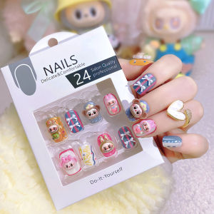 【With Glue】Ready Stock Female Fake Nail Cute labubu Nail for Women and Girl Party Activity