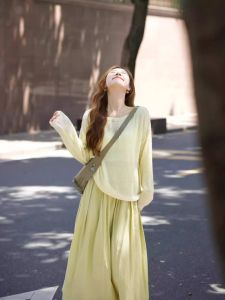 plus Size Tea-Themed Autumn Outfit Knitted Long Sleeve High Waist Half Body Skirt Two-Piece Set Fashionable Ensemble for Women