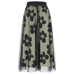 MY TENO | My Teno Spring Autumn Floral Print Mesh Half Skirt Elastic Waist Midi A-Line Skirt Elegant Womens Fashion City Commute Casual