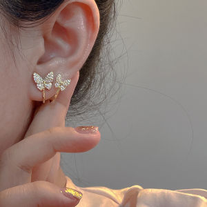 เครื่องประดับต่างหูผีเสื้อสำหรับผู้หญิงอารมณ์ล่าสุดต่างหูเพทายเข็มเงิน