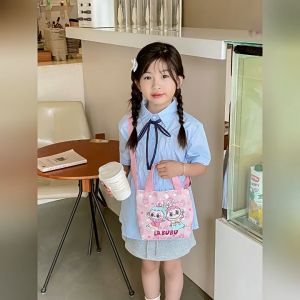 (SG Seller) Labubu Cartoon Cute Crossbody Bag Children Small Handheld Large Capacity Tote Bag Canvas Boys Girls Anime Kawai Cartoon Shopper Bag Purse Girls Gift