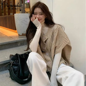 Spring 2025 Womens Loose Sleeveless Knitted Sweater Vest Twist Design Casual Outerwear round Neck Single Button Closure