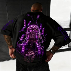 Bandai | Demon Slayer Anime Mens T-shirt Summer New Uzui Tengen Printed Large Size Harajuku Casual Loose Parent Child Short Sleeve Top
