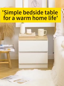 Wooden Bedside Table with Storage Space-Saving Nightstand with Drawer and Open Shelf