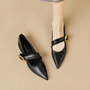 MIFEI | Vintage Flat Soft Big Size Buckle Pointed Toe Single Shoes