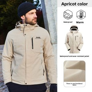 Jeep | Jeep Mens Fleece Lined Soft Shell Three-in-One Detachable Waterproof Hiking Jacket Outdoor Travel Winter Spring Autumn Gear