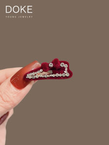 Red Velvet Butterfly Knot Rhinestone Hair Clip Womens Mini Duckbill Side Bangs Hair Clip Fashionable Vintage Style Hair Accessories