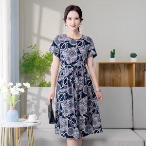 Váy Lụa Cotton Dành Cho Phụ Nữ Trung Niên Và Người Cao Tuổi Mùa Hè Phong Cách Thường Ngày Dáng Rộng Có Túi Vải Cotton Nhân Tạo Cao Cấp