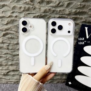 เคสโทรศัพท์ใสสำหรับชาร์จไร้สายแม่เหล็ก Magsafe สำหรับ iPhone 17 Air 16E 15 14 13 12 11 XS Pro Max Mini 7 8 Plus X XR