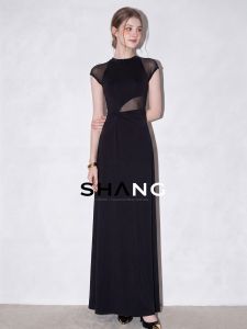 SHANGSHA | Twisted Sheer Mesh Black Dress