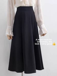 Plus Size Plus Size Ladies Suit Skirt Womens High Waist Slim Looking Drape Skirt Black Flab Hiding Mid Length Long Length A- line Umbrella Skirt Autumn