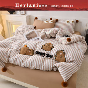 Hulanani Pure Cotton Cartoon Bedding Set Four-Piece Childrens Three-Piece All-Match Comforter Cover Pillowcase Sheet