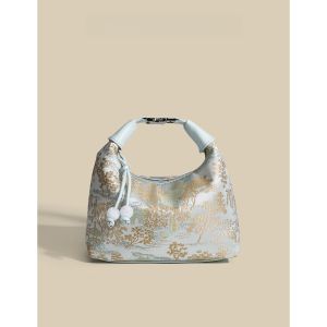 New Chinese Style Embroidered Crossbody Bag Ladies Single Shoulder Handbag Summer 2025 Fashion Trend Soft Fabric Moon Shape