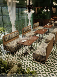 Commercial Solid Wood Sofa Seats Restaurant Reception Card Seat Coffee Shop Tea Milk Shop Table Chair Combination Dessert Shop