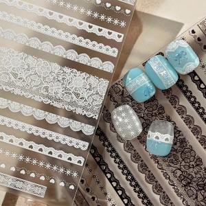 1/2Pcs 5D Black White Lace Nail Stickers French Laces Mandala Flower Self-Adhesive Nails Decals Women Wedding Manicure Sliders