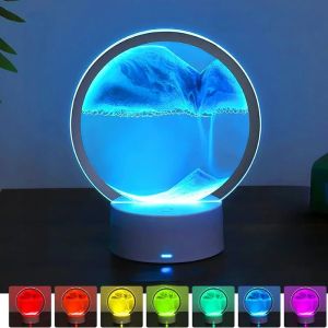 3D Dynamic Hourglass Night Light - USB-Powered Tabletop Lamp Blue/ Glass Novel Desk Lighting for Living Room Office Bedroom