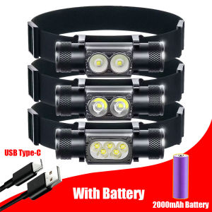 With Battery USB Type-C LED Headlamp Fishing 18650 Headlight Torch Hunting Head Lamp Camping Headlamp Flashlight Head Light