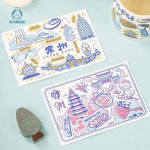 Original Hand-Drawn Food Scenic Spot Greeting Card Seasonal Four Uncle Changzhou Delicacies Memorial Birthday Greetings Card