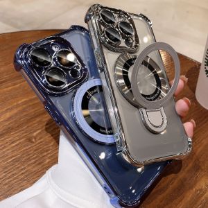 CrashStar MagSafe ขาตั้งหนาพิเศษเคสโทรศัพท์กันกระแทกแบบใสเคสโทรศัพท์ HD สำหรับ iPhone 16 15 14 Pro Max Plus 13 12 11 Pro Max เคสใส่โทรศัพท์ชาร์จไร้สายใสป้องกันการตก