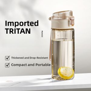 Portable Sports Water Bottle Tritan Plastic for Boys And Girls School Use Summer Cup American Style Pure Color 401mL-500mL Capacity