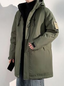 Mens Mid-Length Thickened down Cotton Jacket Winter Warm Stylish Military Coat Outerwear Durable Workwear Fashionable Youth Pop