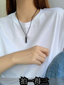 สร้อยคอไททาเนียมสีดำแบบแถบแนวตั้ง ทรงสี่เหลี่ยม โซ่ฮู้ด ไม่ซีดจาง ดีไซน์ไฮเอนด์ เครื่องประดับแฟชั่นสำหรับผู้ชาย