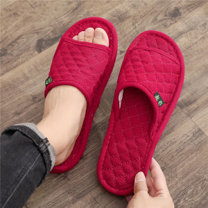 รองเท้าแตะผ้าฝ้ายแท้สำหรับใส่ในบ้านสำหรับทั้งชายและหญิง รองเท้าแตะแบบไม่ทำลายพื้นไม้ รองเท้าแตะแบบผูกเชือกสำหรับคู่รัก รองเท้าแตะแบบสวมสำหรับทุกฤดูกาล