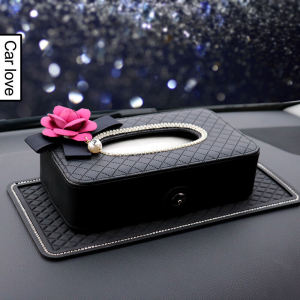 Car Use Tea Flower Seat Tissue Box: Women's Style Automobile Tissue Box Interior Decoration & Hanging Type Paper Towel Holder