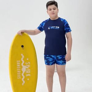 Bộ bơi big size cho bé trai mập béo mẫu áo cộc tay quần đùi phóng khoáng size cỡ lớn đến 85kg chất thun bơi lạnh mịn mát đẹp | BT98