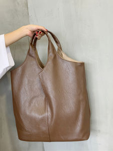 Soft Leather Large Tote Bag Womens Single Shoulder Bag 2021 New Style Bucket Shape Double Sided Fashionable Handbag