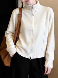 QINGNAER | High Collar Double Zipper Cardigan Sweater