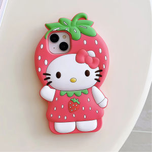 Sanrio | Kawaii Strawberry Hello Kitty Phone Case For iPhone 17 16 15 14 13 12 Pro Max Plus 17 Pro Air iPhone 11 INS Silicone Back Cover